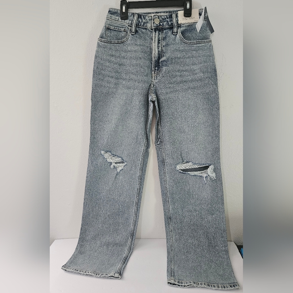 Hollister Straight Leg Opening Baggy Women Jeans Size 26 2r Dad Ultra High Rise - Picture 1 of 14